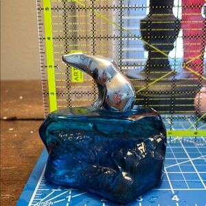 AVON Blue and Silver Glass DECANTER Accent Piece